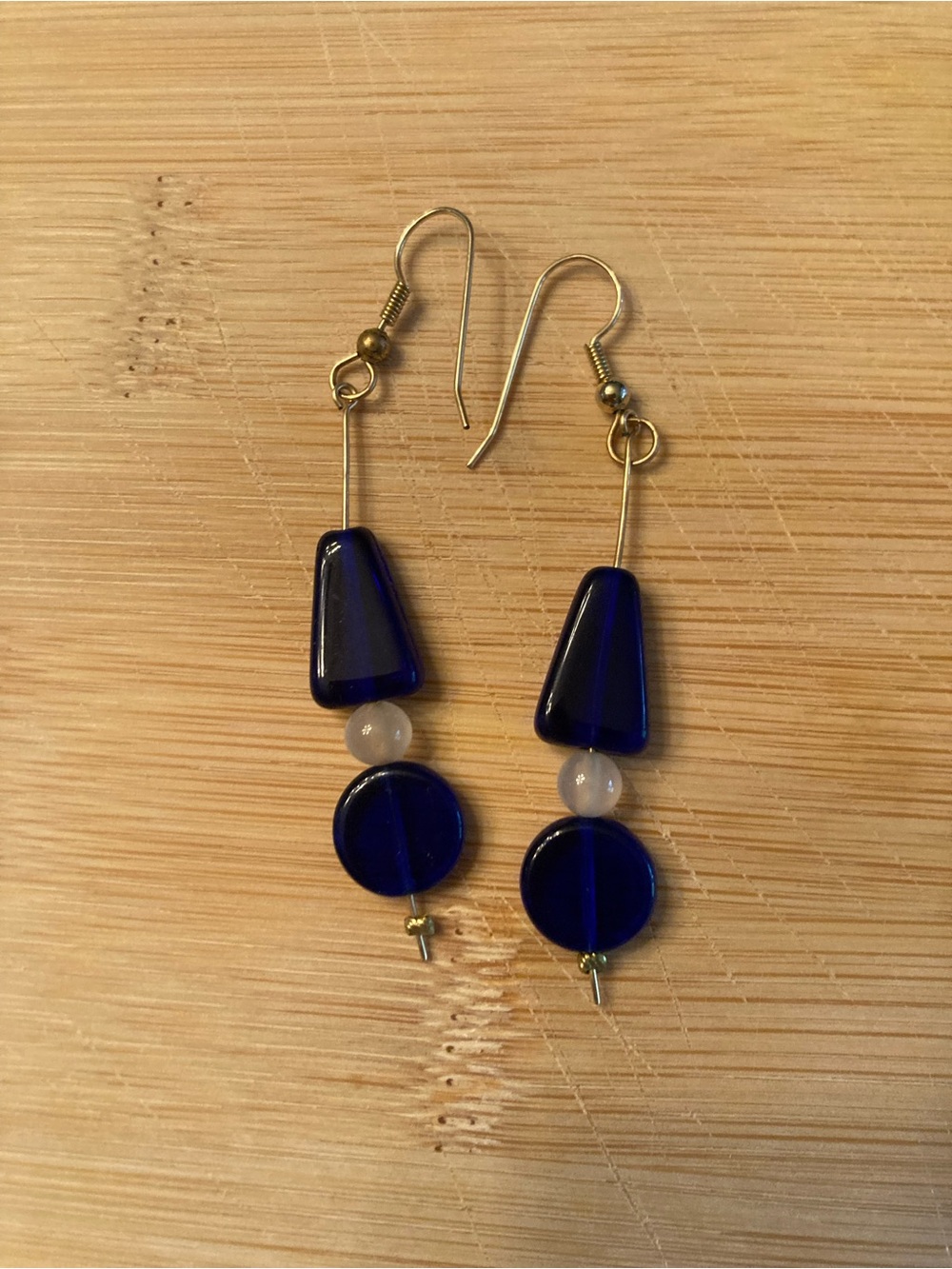 Cobalt Glass Drop Earrings with Gold Hooks - Women Jewelry